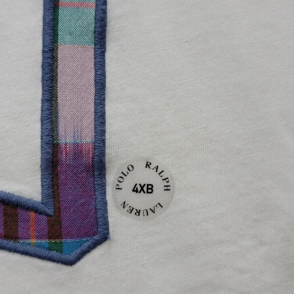 Polo Ralph Lauren Mens 4XB White Plaid Patchwork Logo Embroidered T-Shirt‎ NWT